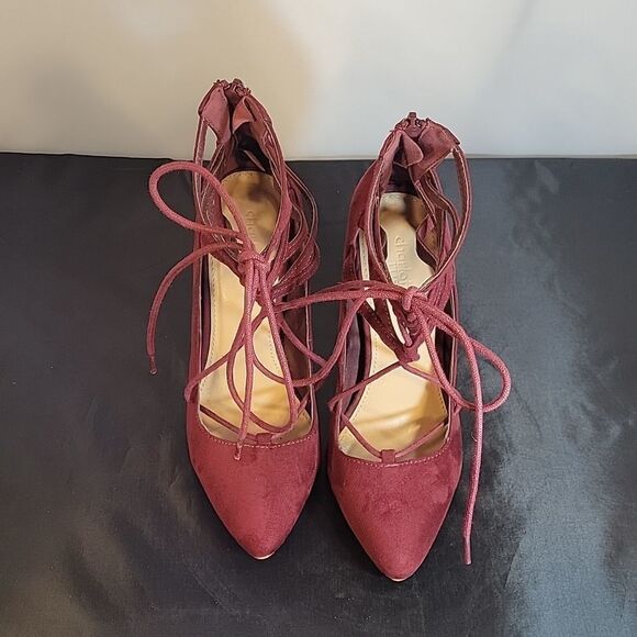 CHARLOTTE RUSSE POINTED TOE CROSS LACE UP CLOSURE HIGH HEEL STILETTOS PUMP SHOGE - Picture 4 of 15